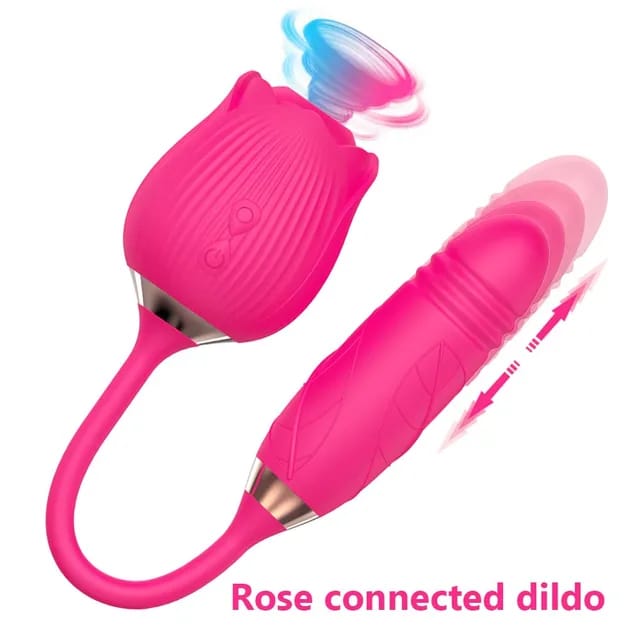 Rose Connected Dildo Dual Massager - Rechargeable multi-speed tongue sucking and vibrating adult toy crafted with premium body-safe silicone for women. view 3