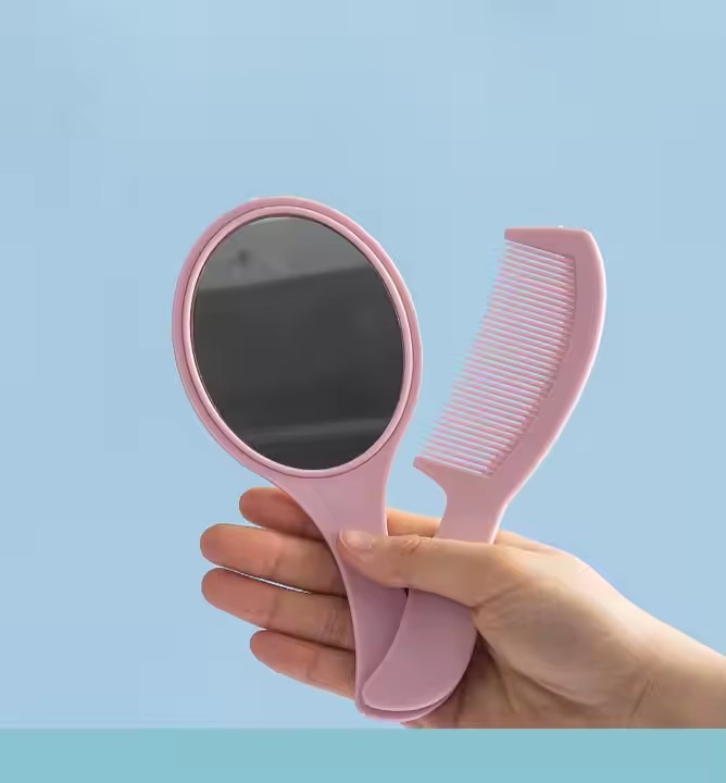 Hand mirror comb set, detangling hair brush, make-up mirror, Cute  2 in 1 mirror comb set, creative Comb and mirror set for girls, multi-design baby comb set