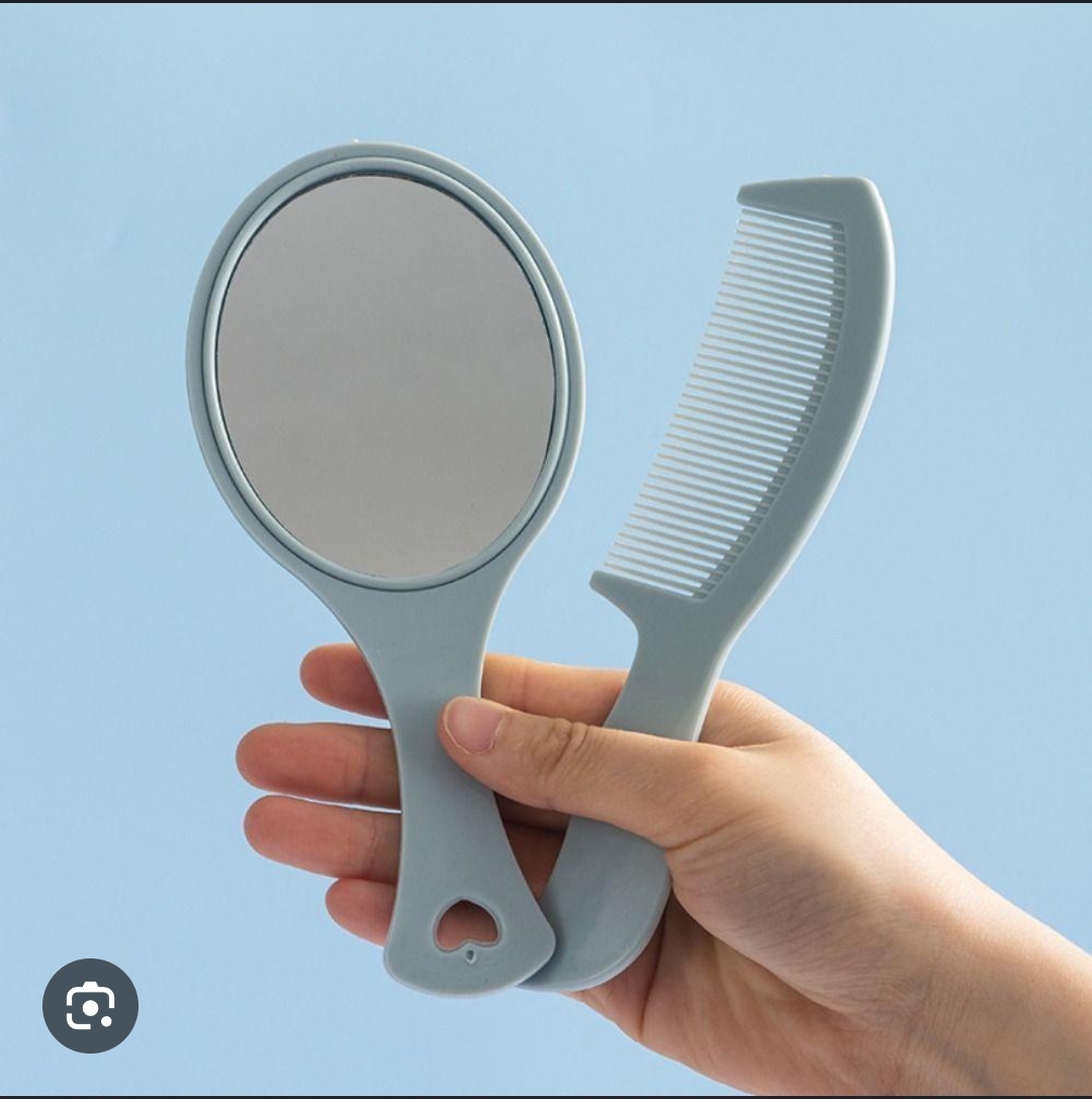 Hand mirror comb set, detangling hair brush, make-up mirror, Cute  2 in 1 mirror comb set, creative Comb and mirror set for girls, multi-design baby comb set