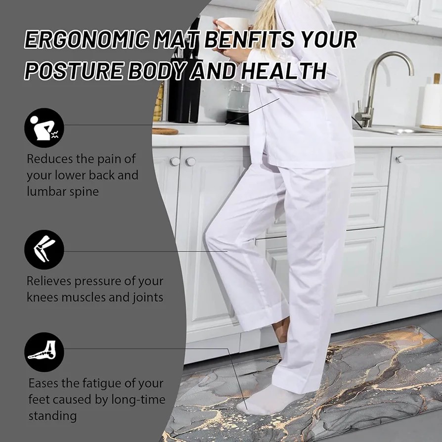 Cushioned Anti-Fatigue Kitchen Rug Mat 45x120cm x 8mm Non Slip Waterproof , Heavy Duty Rubber Ergonomic Comfort Mat for Kitchen, Floor Home, Office, Sink, Laundry etc