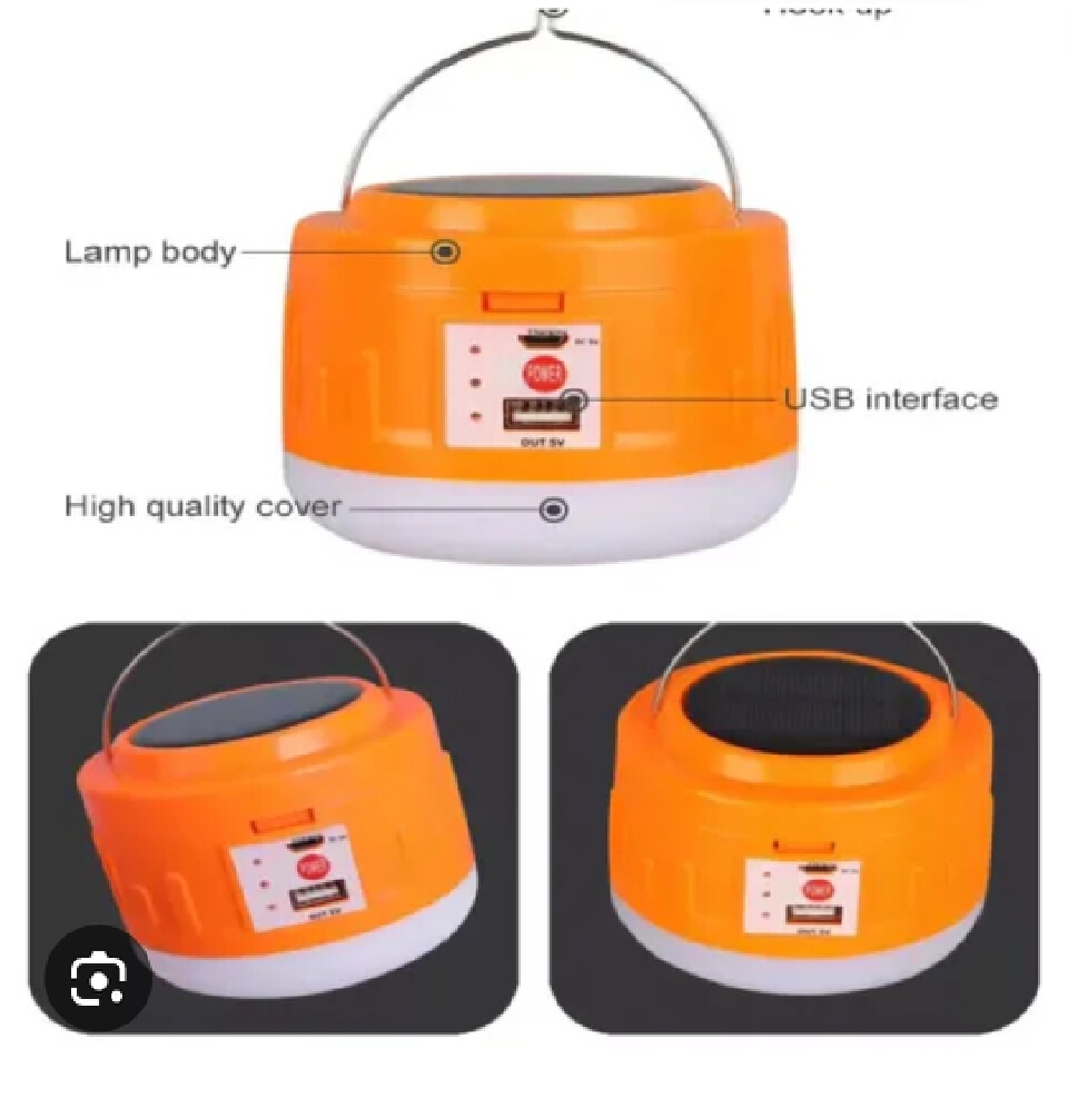 Dplight F17-125 Pumpkin Lamp – 15W Rechargeable LED Camping Lantern & Emergency Light with Built-In Solar Panel, USB Input/Output Power Bank Function, and Hanging Hook