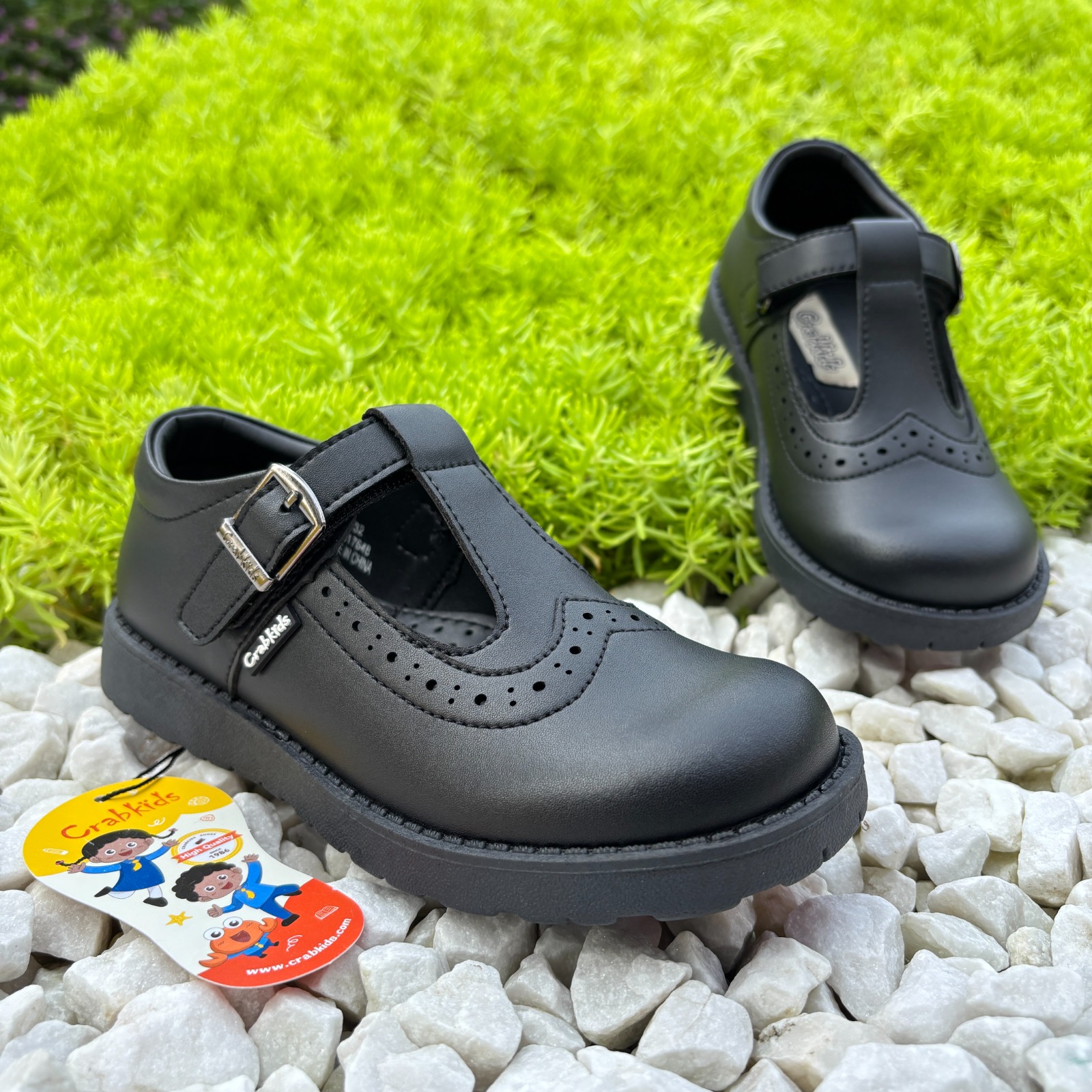 Crabkids Children's T-Strap School Shoes. Built tough for daily school activities, ensuring your child stays comfortable and smart all day long.