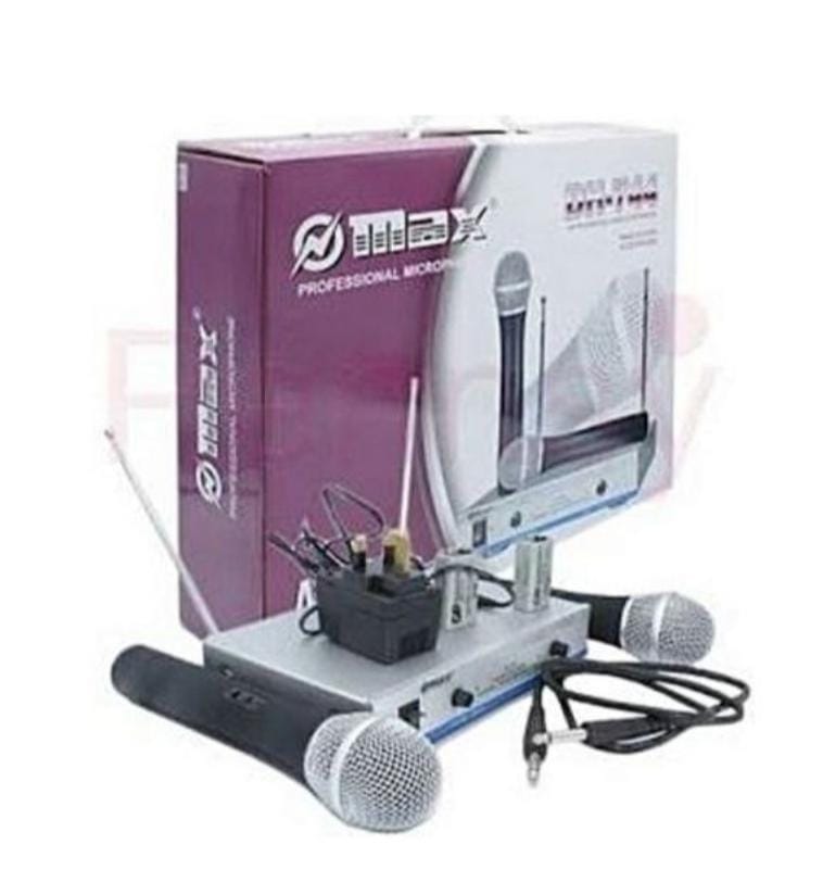 Omax Dual Channel UHF Wireless Microphone System DH-744 – Professional Cordless Handheld Vocal Dynamic Mics with Desktop Receiver for Church, Karaoke, Stage, and Public Speaking