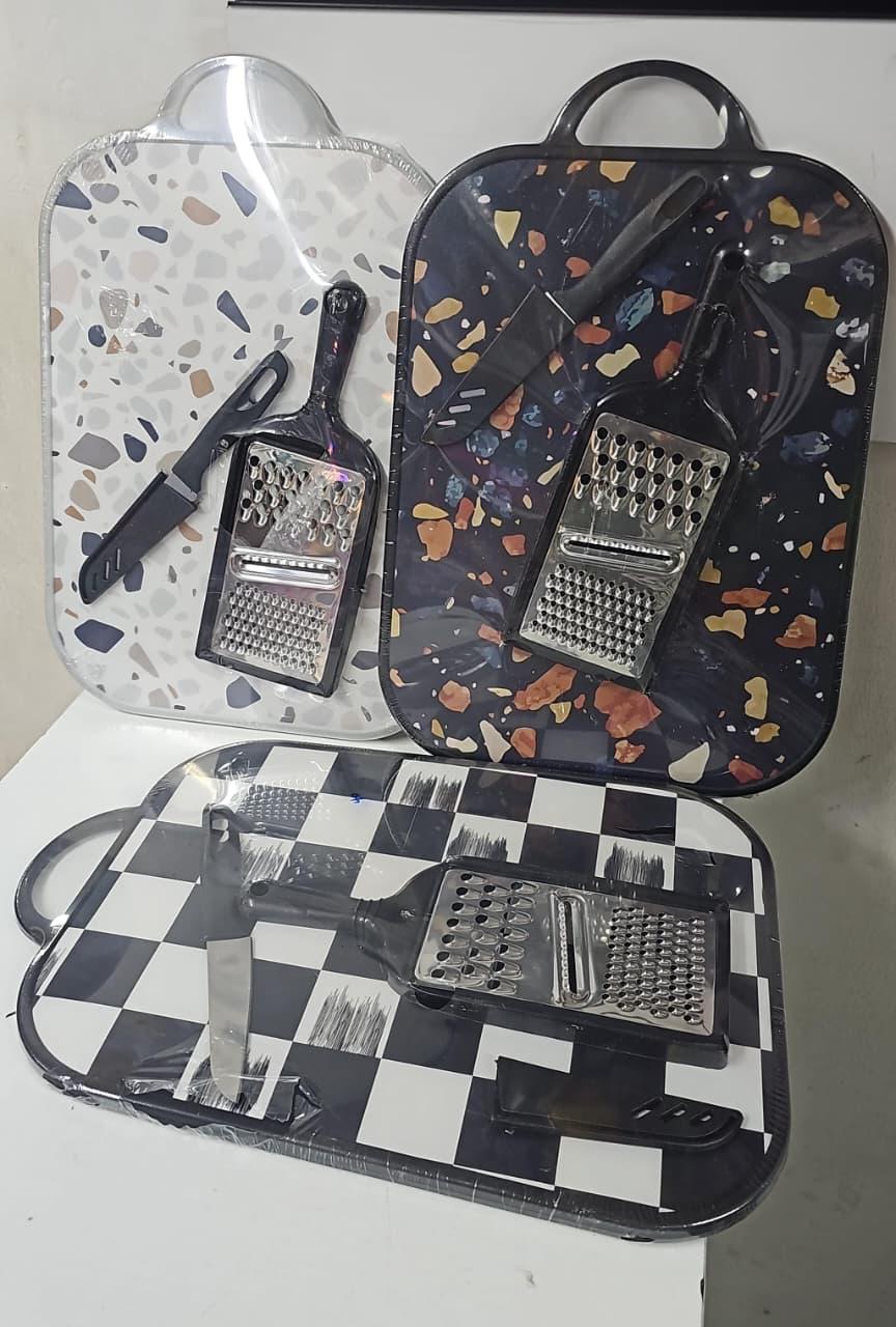 Cutting board set 37X24 cm with knife and grater, Use a cutting board to cut vegetables, meat or bread while keeping your countertop clean