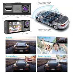 Front/Rear/Inside Video Recorder Camera G-sensor HD 1080P Car Dual Lens Dash Cam
