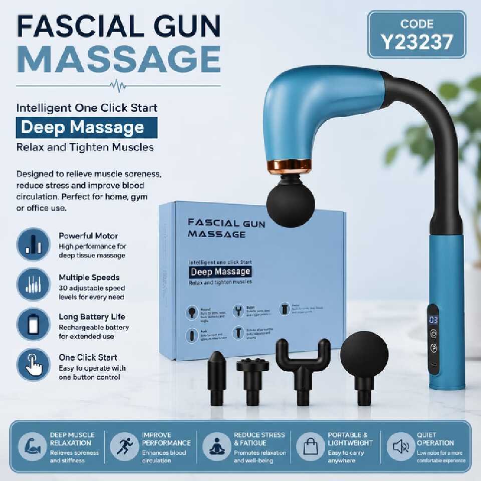 Fascial Gun Massage, Intelligent One Click Start Deep Tissue Fascial Massage Gun - Extended Handle Percussion Massager