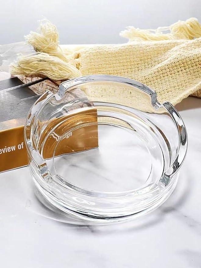 Crystal Clear Glass Ashtray - Smoke Collectible for Cigarettes and Cigars, Home, Car, or Office Use, Tabletop Ashtray, Indoor and Outdoor, Desktop Smoking Accessory