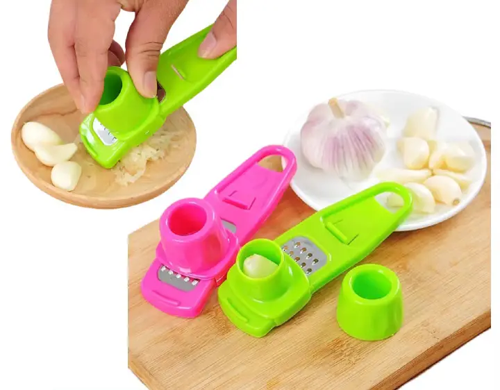 Portable Handheld Garlic Grater and Ginger Slicer - Manual Kitchen Cutter Mini Mincer with Removable Safety Finger Guard Protector