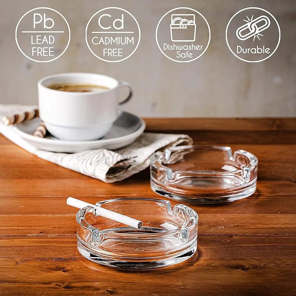 Crystal Clear Glass Ashtray - Smoke Collectible for Cigarettes and Cigars, Home, Car, or Office Use, Tabletop Ashtray, Indoor and Outdoor, Desktop Smoking Accessory