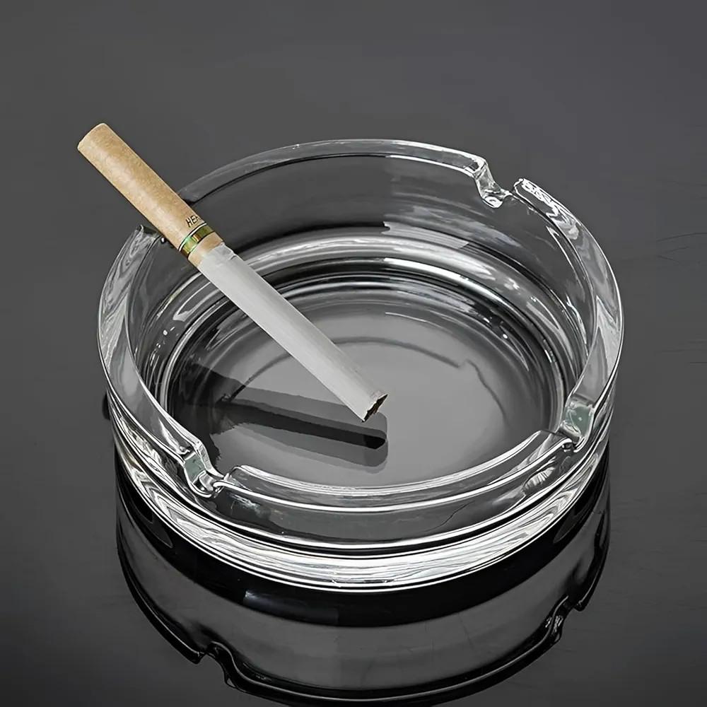 Crystal Clear Glass Ashtray - Smoke Collectible for Cigarettes and Cigars, Home, Car, or Office Use, Tabletop Ashtray, Indoor and Outdoor, Desktop Smoking Accessory