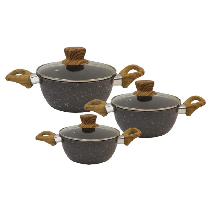Top Quality Set of 6PCS Non-stick Iron Marble Coating Cookware Set Sufuria Set Cooking Pot Soup Pots Set Suitable for Induction Cookers (3PCS 18/20/22CM Pots+3PCS Lids