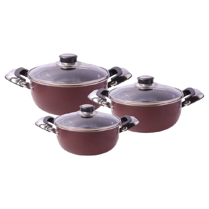 OFFER ON High Quality Set of 6PCS Non-stick Iron Cookware Set Sufuria Set Cooking Pot Set Suitable for Induction Cooker (3PCS 18/20/22cm Pots +3PCS Lids)
