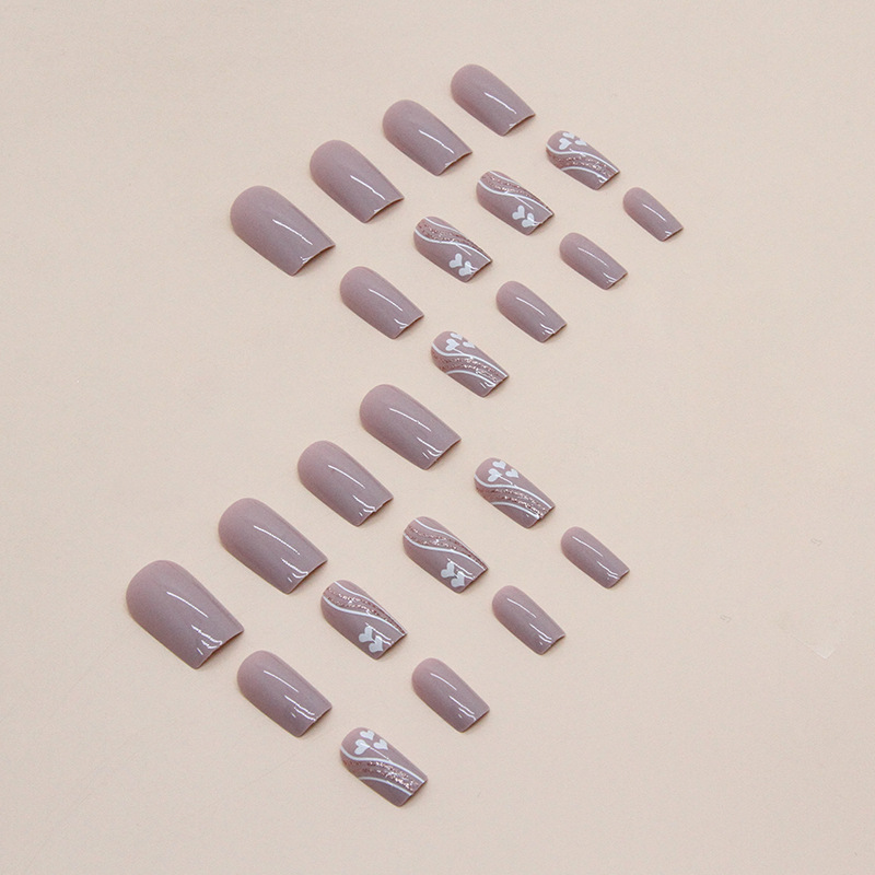 24Pcs Nude Lotus pink Nail Art Heart-shaped Waves Cute Detachable square Press-on False Nails Finger Pink Square Glitter Custom Private Label Nails Press on Nails  ABS French Wear Nails view 5