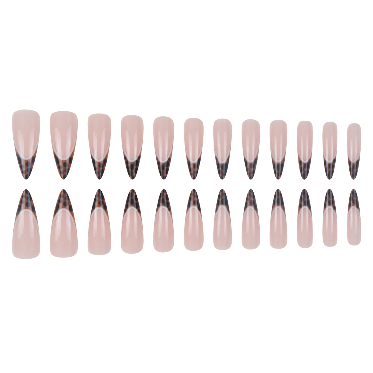 tiger Stiletto Medium Length 24Pcs Press on Nails Acrylic Handcrafted Set 24 Long Pointed Full Cover Artificial Fingernails Double French Leopard Print ABS Pre-Designed Stiletto Medium view 7
