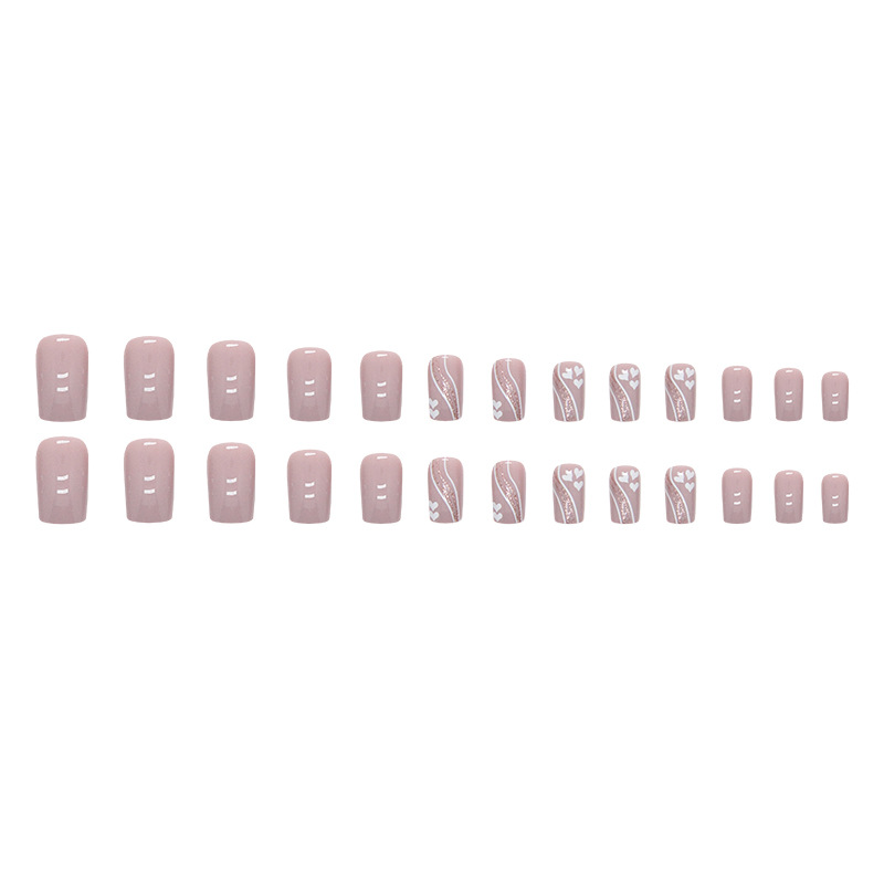 24Pcs Nude Lotus pink Nail Art Heart-shaped Waves Cute Detachable square Press-on False Nails Finger Pink Square Glitter Custom Private Label Nails Press on Nails  ABS French Wear Nails view 7