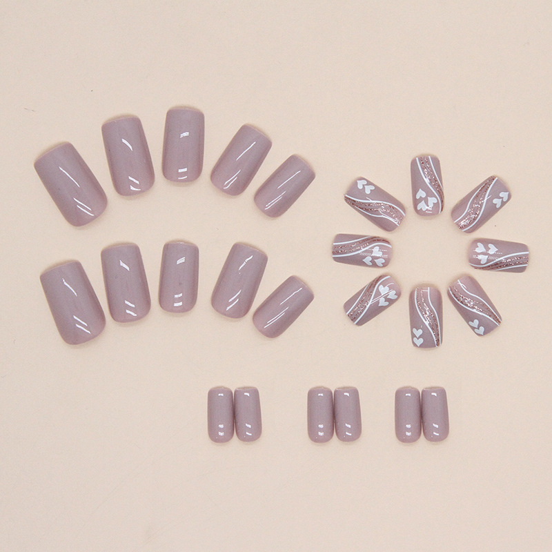 24Pcs Nude Lotus pink Nail Art Heart-shaped Waves Cute Detachable square Press-on False Nails Finger Pink Square Glitter Custom Private Label Nails Press on Nails  ABS French Wear Nails view 2
