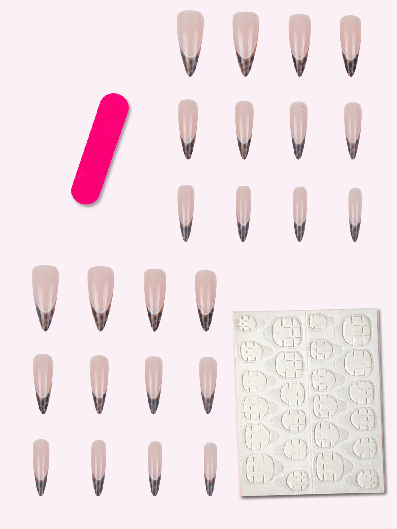 tiger Stiletto Medium Length 24Pcs Press on Nails Acrylic Handcrafted Set 24 Long Pointed Full Cover Artificial Fingernails Double French Leopard Print ABS Pre-Designed Stiletto Medium view 4