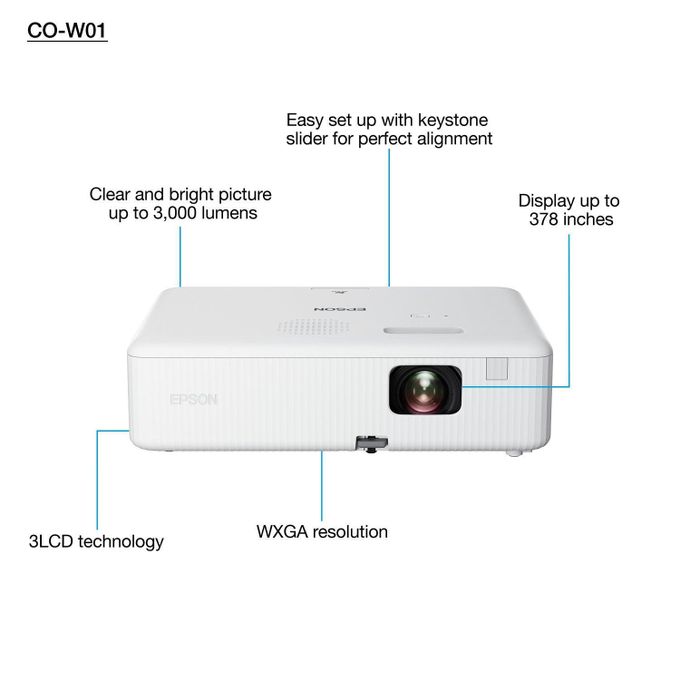 Epson CO-W01 Projector 3LCD Technology, WXGA, 1280 x 800, 3000 Lumens (V11HA86040)
