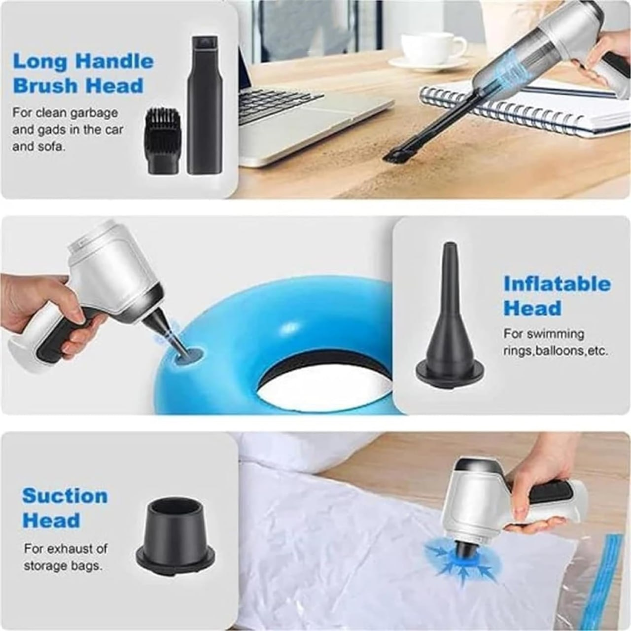 3 in 1 Car Vacuum Cleaner High Power Cordless Handheld Portable Mini Wireless Auto Vacuum Home & Car Dual Use