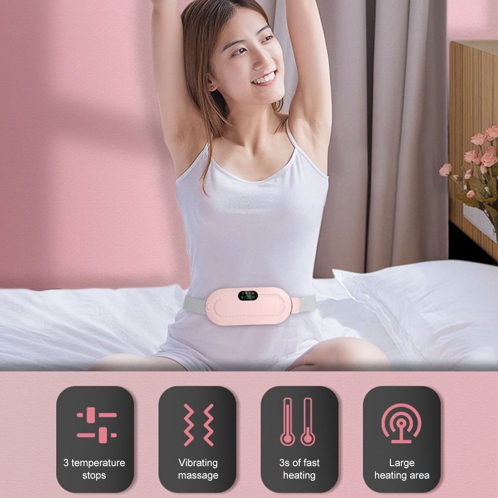 Smart Menstrual Heating Pad with Vibration Massage, 3-Temperature Fast Heating Waist Belt for Women, Portable Electric Abdominal Pain Relief Device, 1800mAh USB Rechargeable