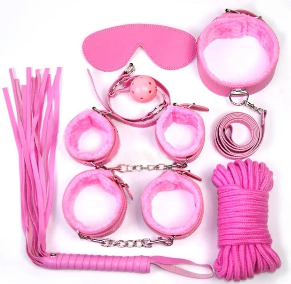 BDSM  Bondage Restains Set for Women and Couples Adjustable for  Role Play Sexual Game Plush Handcuffs Restains Kit Adult Sex Toys Enhanced with Whip Blindfold Mouth gag