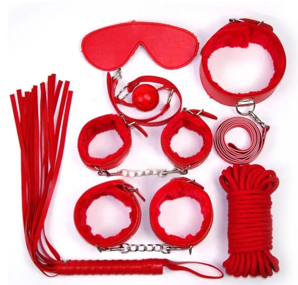 BDSM  Bondage Restains Set for Women and Couples Adjustable for  Role Play Sexual Game Plush Handcuffs Restains Kit Adult Sex Toys Enhanced with Whip Blindfold Mouth gag