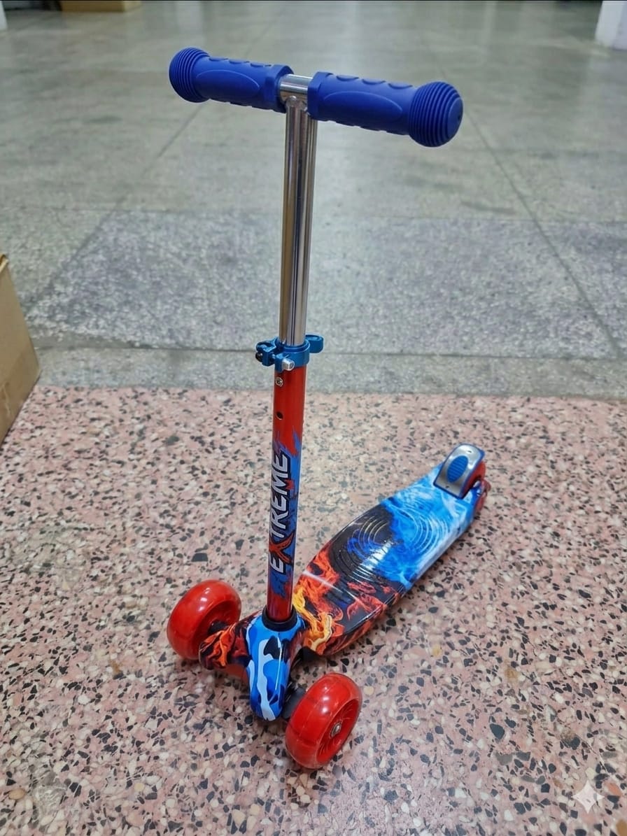 BRAND NEW 3-Wheel Graffiti Adjustable Kids Kick Scooter- Carries Upto 50kg, Music and Light Effects- Red&Blue