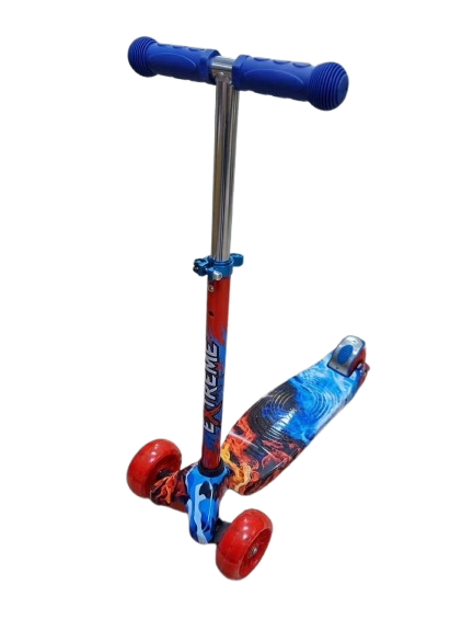 BRAND NEW 3-Wheel Graffiti Adjustable Kids Kick Scooter- Carries Upto 50kg, Music and Light Effects- Red&Blue