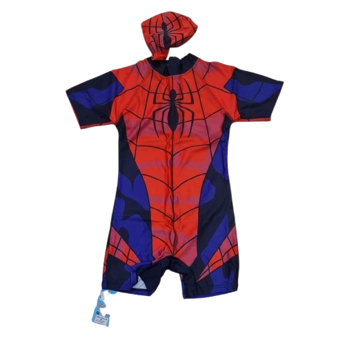 BRAND NEW Marvel Spiderman Boy's One-Piece Shorty Swimsuit with Matching Swim Cap Set- Suitable for kids Age 2-3yrs