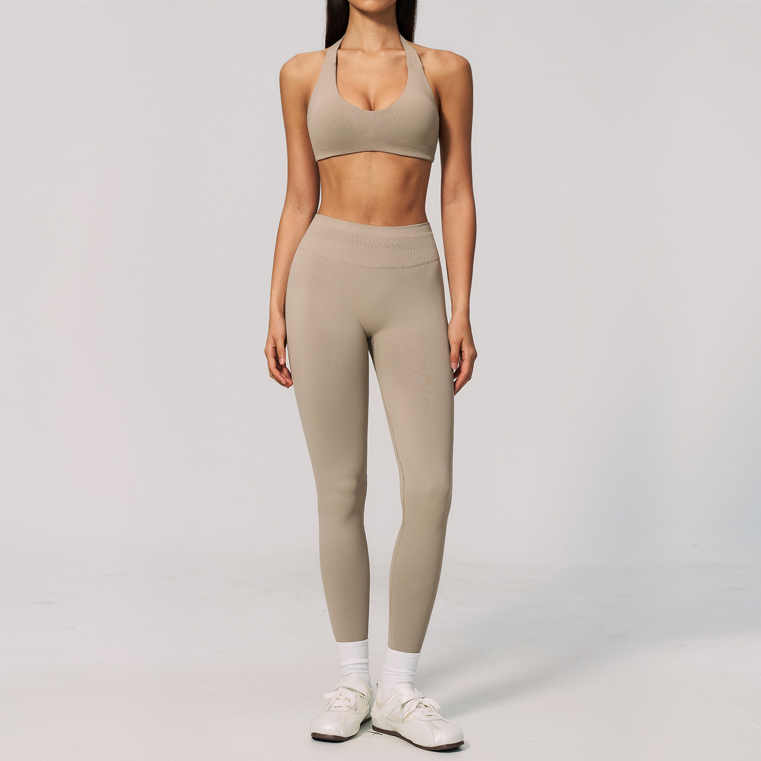 Women Seamless Yoga Set Halter Sports Bra High Waist Tummy Control Butt Lifting Back Sculpt Pencil Pants Fitness Pilates Training 2 Piece Outfit