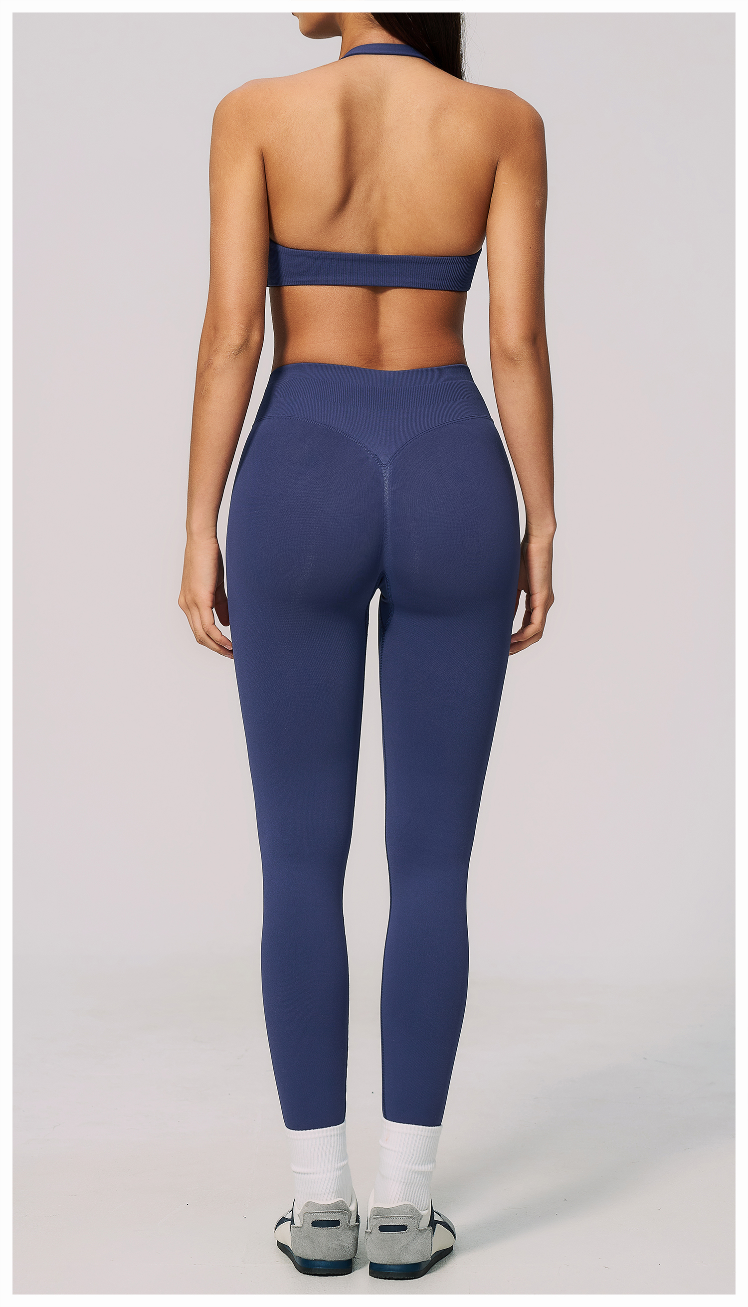 Women Seamless Yoga Set Halter Sports Bra High Waist Tummy Control Butt Lifting Back Sculpt Pencil Pants Fitness Pilates Training 2 Piece Outfit