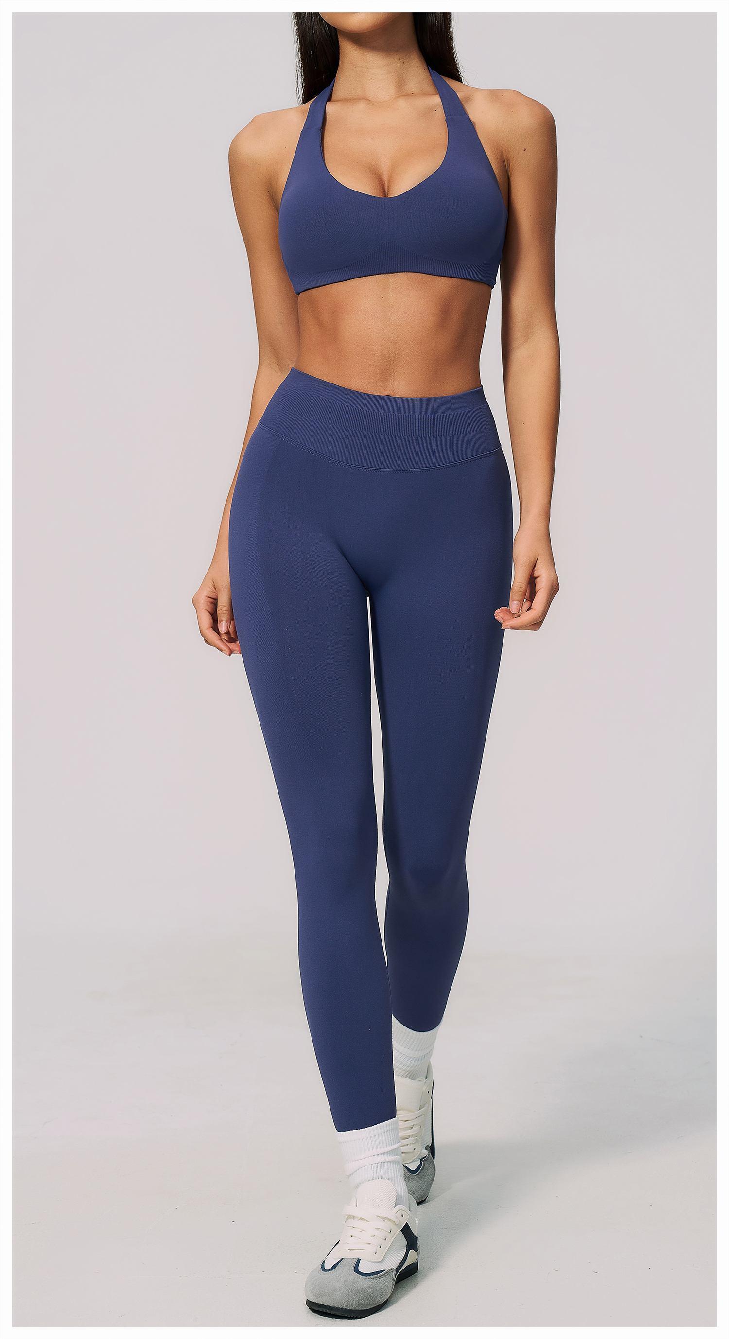Women Seamless Yoga Set Halter Sports Bra High Waist Tummy Control Butt Lifting Back Sculpt Pencil Pants Fitness Pilates Training 2 Piece Outfit