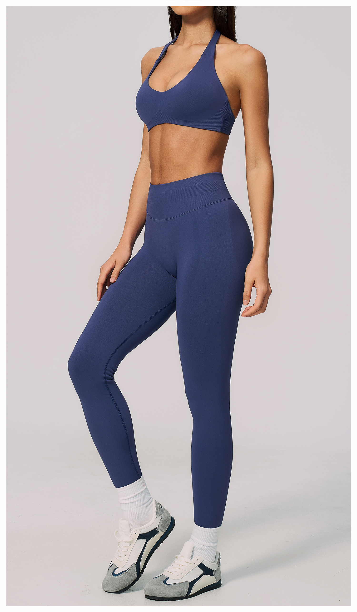 Women Seamless Yoga Set Halter Sports Bra High Waist Tummy Control Butt Lifting Back Sculpt Pencil Pants Fitness Pilates Training 2 Piece Outfit