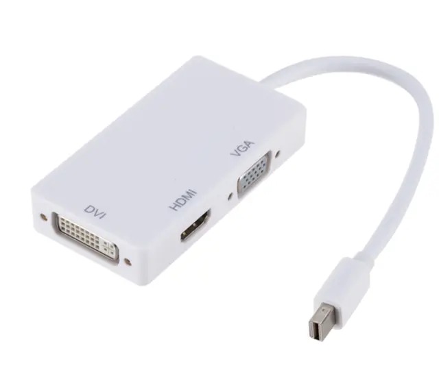 Mini DisplayPort 3-in-1 HDMI + VGA + DVI Converter | Universal Adapter | 1080p/4K Support | Compact Plug-and-Play | MacBook, Surface & PC Compatible