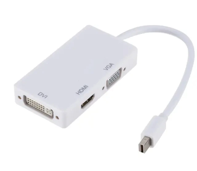 Mini DisplayPort 3-in-1 HDMI + VGA + DVI Converter | Universal Adapter | 1080p/4K Support | Compact Plug-and-Play | MacBook, Surface & PC Compatible