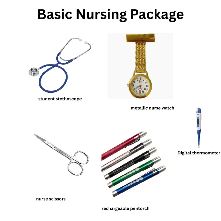 Basic Nursing Essentials Kit | Student Stethoscope | Medical Scissors | Nurse Watch | Clinical Thermometer | Rechargeable Pen Torch | Ideal for Nursing Students & Healthcare Workers