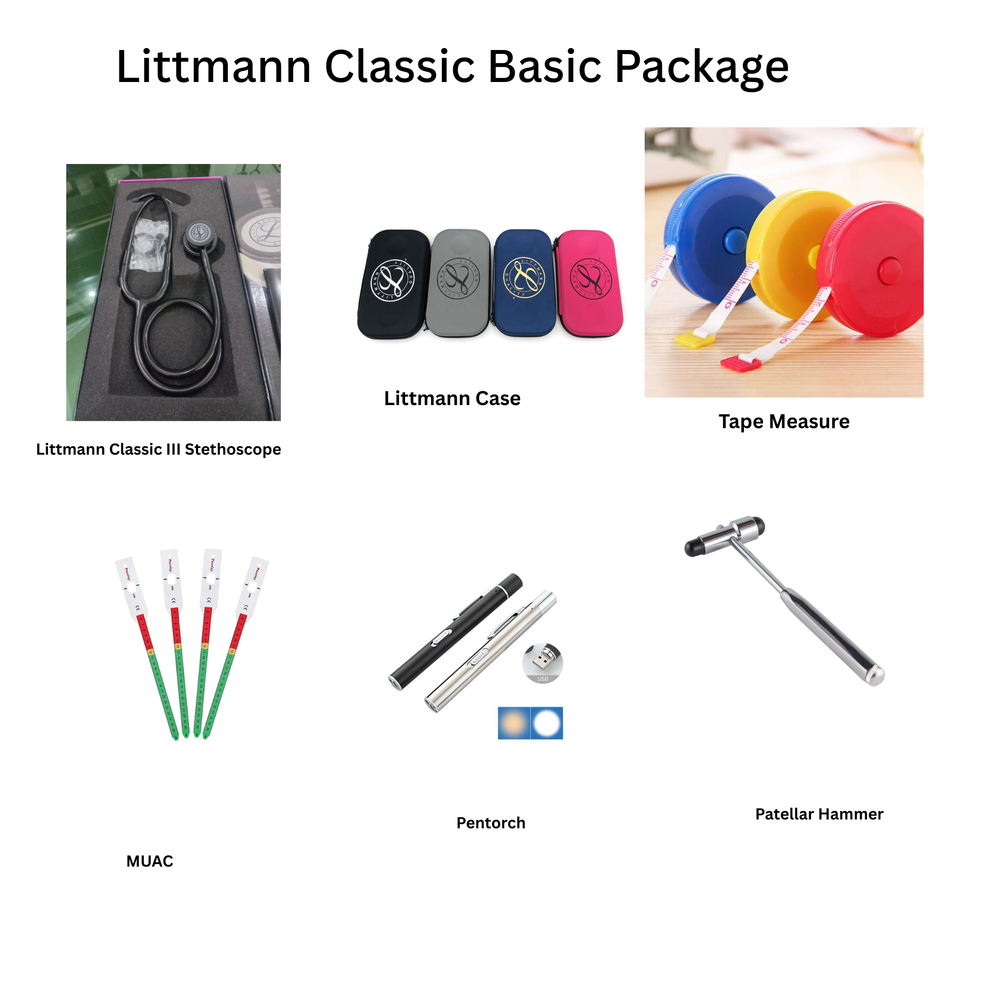 Internship Compact Diagnostic Kit | Littmann Classic III Stethoscope, Case, MUAC, Tuning Fork, Pentorch & Reflex Hammer