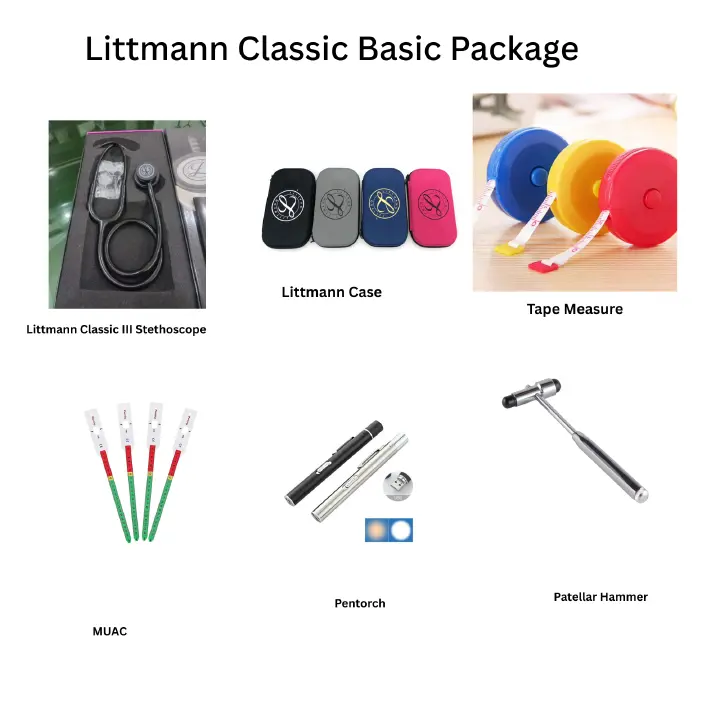 Internship Compact Diagnostic Kit | Littmann Classic III Stethoscope, Case, MUAC, Tuning Fork, Pentorch & Reflex Hammer