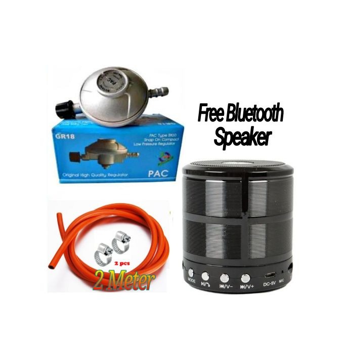 PAC 6kg Gas Regulator | FREE 2M Hose Pipe + Safety Clips | Compatible with Mecko Cylinder | Safe LPG Connection | FREE Bluetooth Speaker