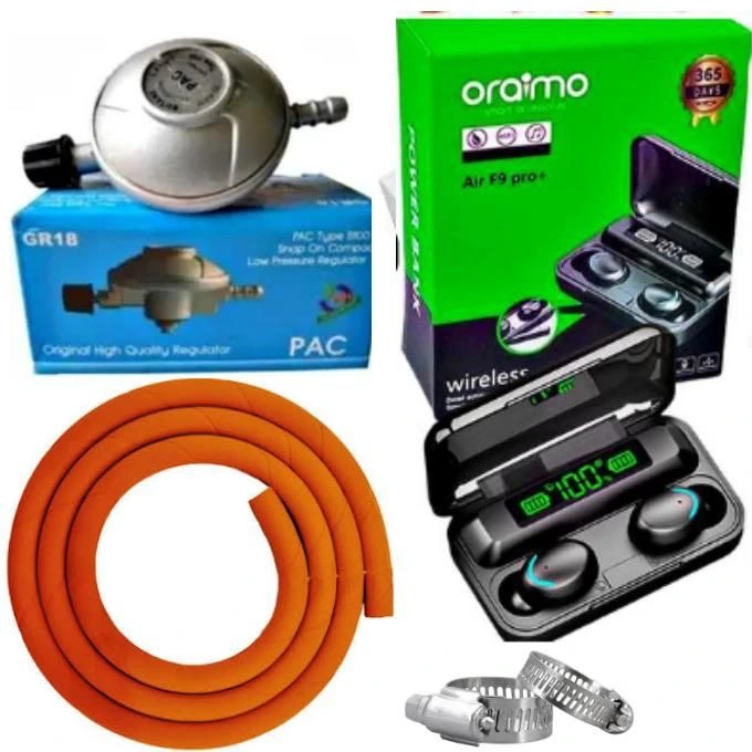PAC Kitchen Advance 6kg Gas Regulator | High Pressure | FREE 2M Hose Pipe + Safety Clips | Compatible with Mecko Cylinder | FREE F9 Earbuds