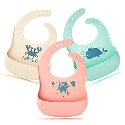 Waterproof Silicone Baby Bibs | Cute Cartoon Animal Feeding Bib for Babies & Toddlers | Adjustable Soft Food Catcher Bib (Boys & Girls)