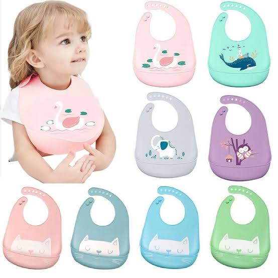 Waterproof Silicone Baby Bibs | Cute Cartoon Animal Feeding Bib for Babies & Toddlers | Adjustable Soft Food Catcher Bib (Boys & Girls)