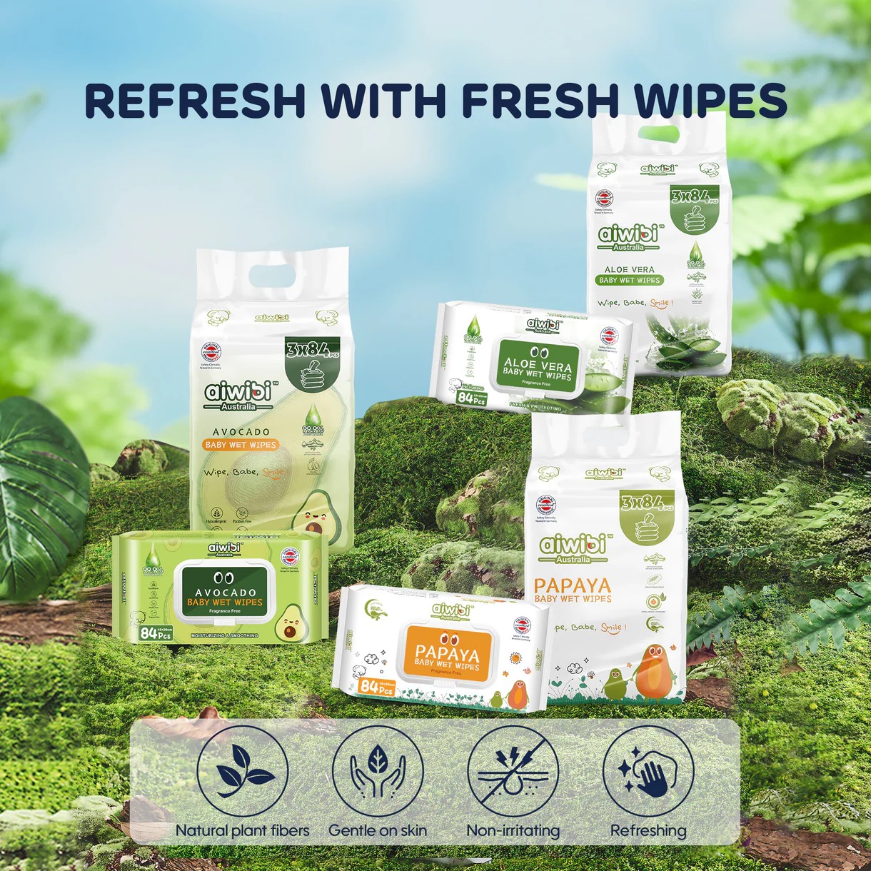 Aiwibi Premium Baby Wipes Alcohol Free Wet Wipes for Newborn Multi-Fragrance Aloe Vera, Avocado, Lemon, Bamboo, Lavender Skin Care Wipes