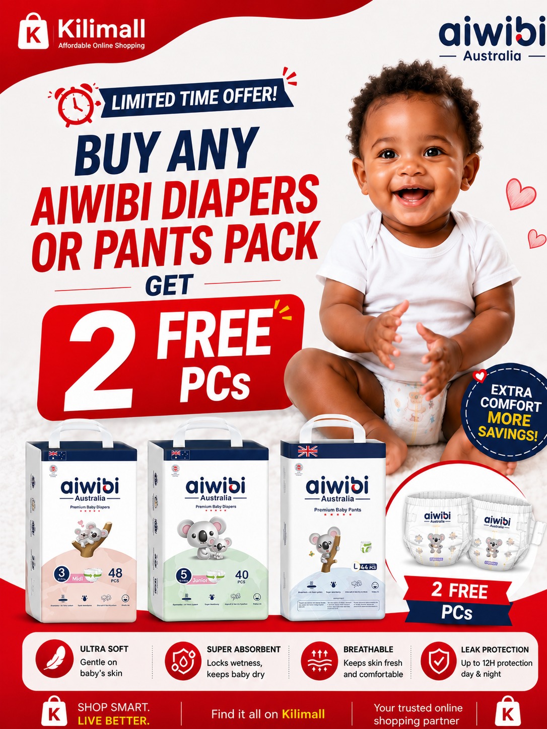 Aiwibi Plant-Based Baby Diapers Size S  to XL | Dermatologist Tested | Ultra Soft | Double Leak Guard | Breathable & Fast Absorption