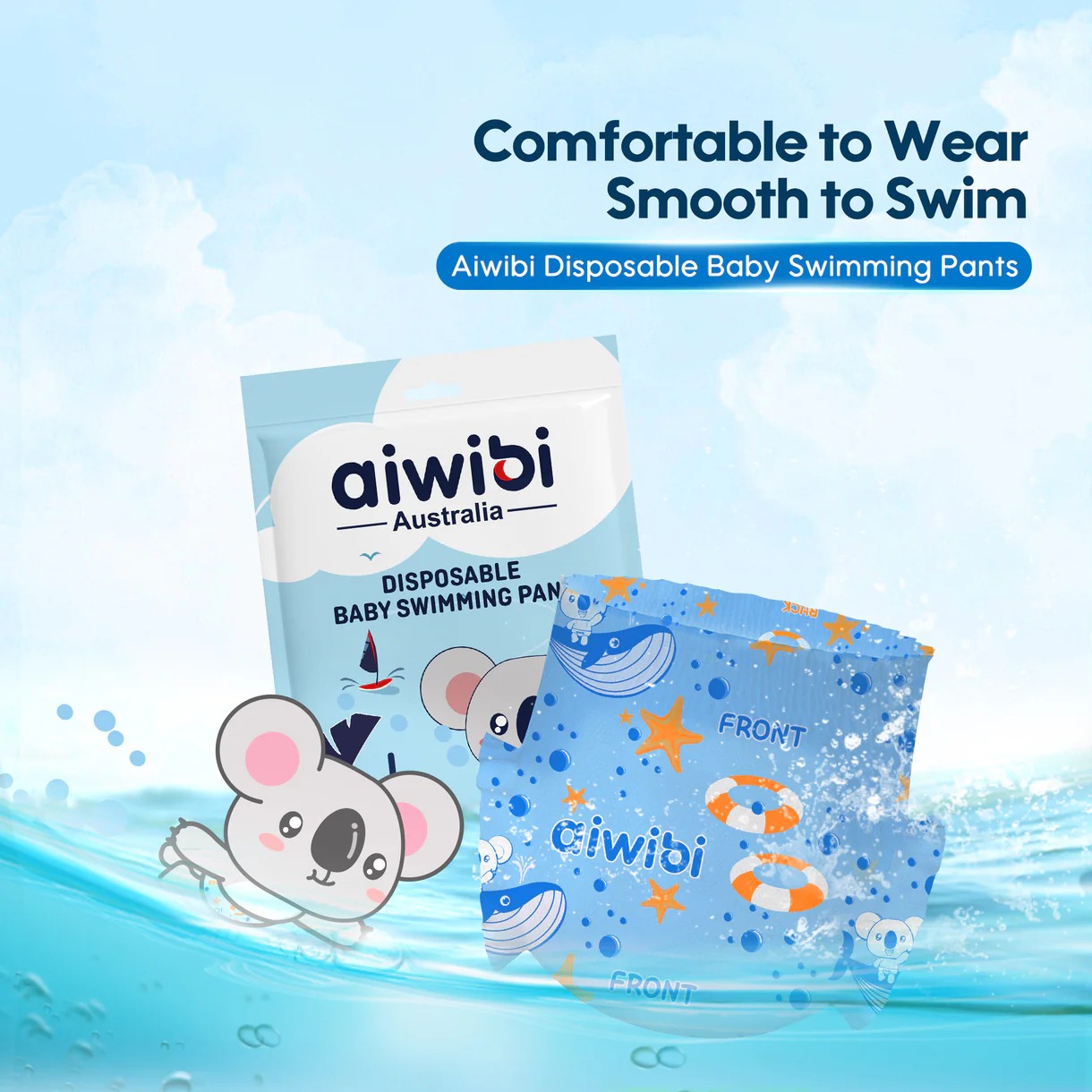 Aiwibi Disposable Baby Swim Diapers | Baby Swim Pants & Swim Nappies | Soft Comfortable Fit | Leak Protection | 2 PCS Pack