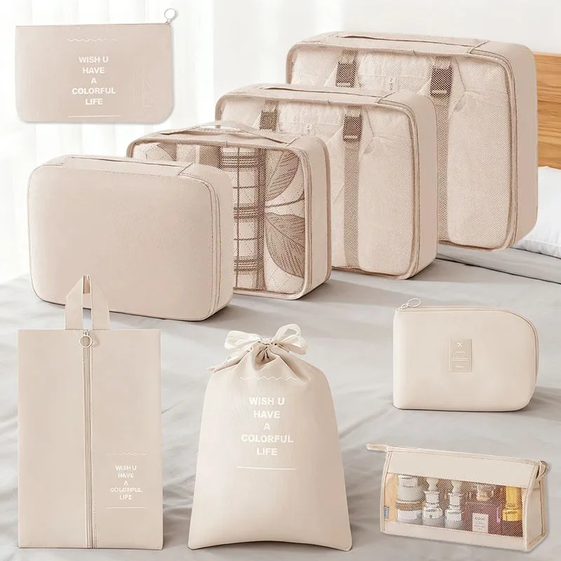 7Pcs Travel Organizer Set Folding Storage Bags Wardrobe Cube Suitcase Packing Luggage for Clothes & Shoes