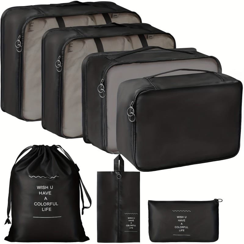 7Pcs Travel Organizer Set Folding Storage Bags Wardrobe Cube Suitcase Packing Luggage for Clothes & Shoes