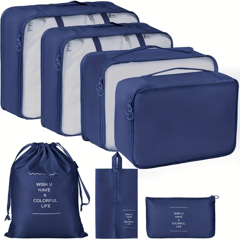 7Pcs Travel Organizer Set Folding Storage Bags Wardrobe Cube Suitcase Packing Luggage for Clothes & Shoes