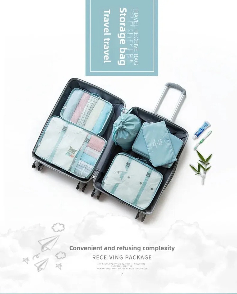 7Pcs Travel Organizer Set Folding Storage Bags Wardrobe Cube Suitcase Packing Luggage for Clothes & Shoes