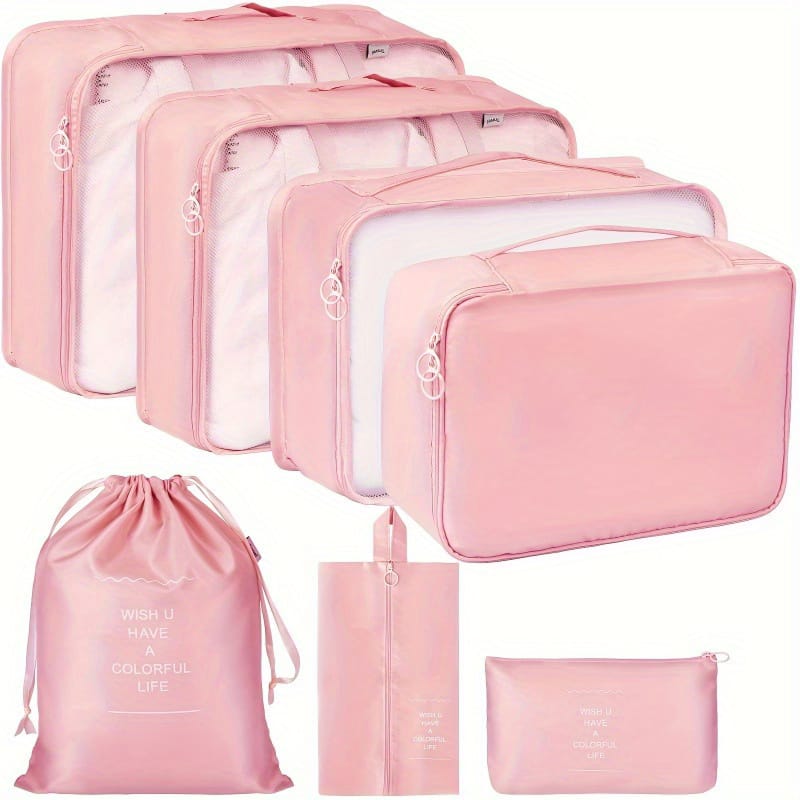 7Pcs Travel Organizer Set Folding Storage Bags Wardrobe Cube Suitcase Packing Luggage for Clothes & Shoes